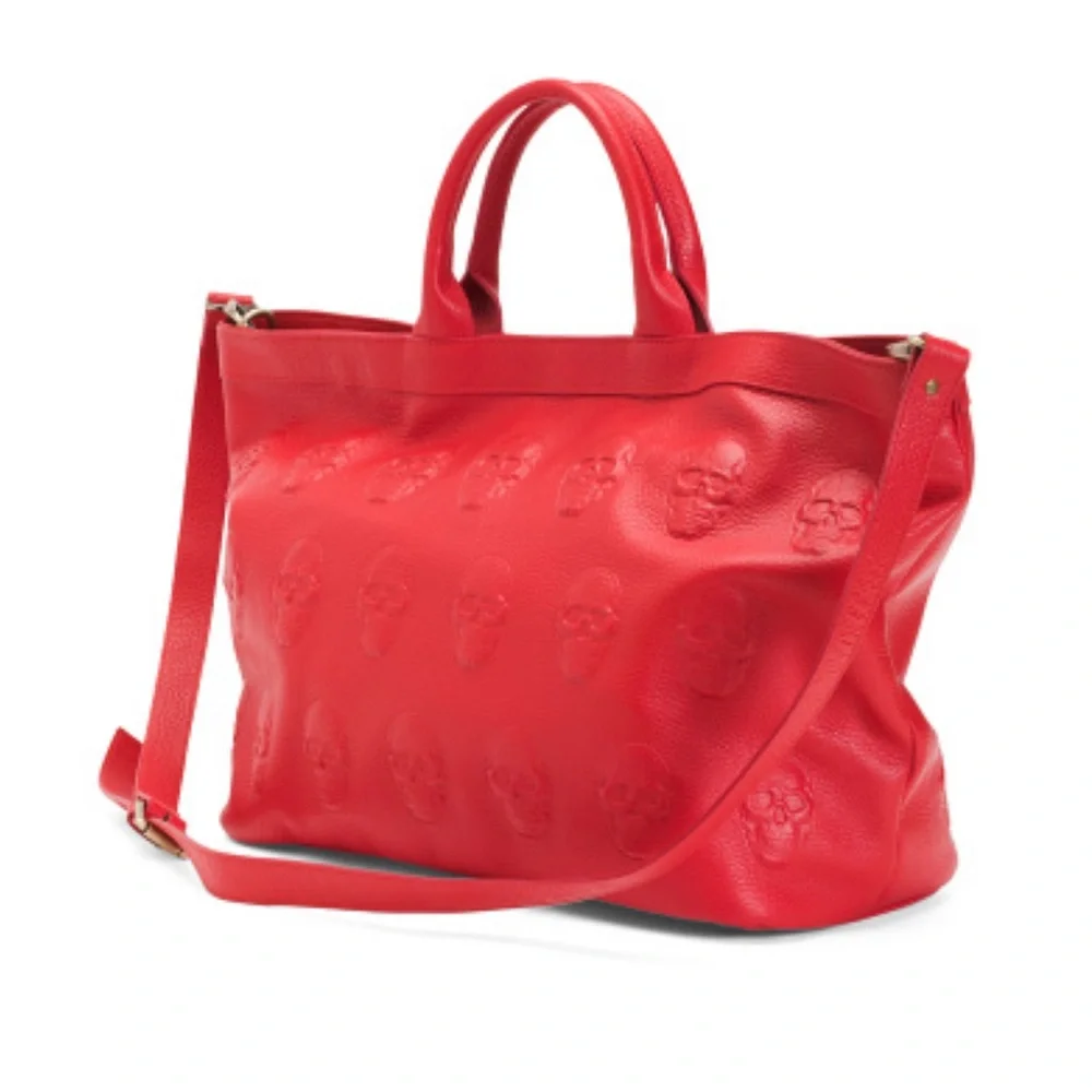 IO PELLE NWT Made In Italy RED Leather Skull Embossed Skull Tote - Picture 17 of 17